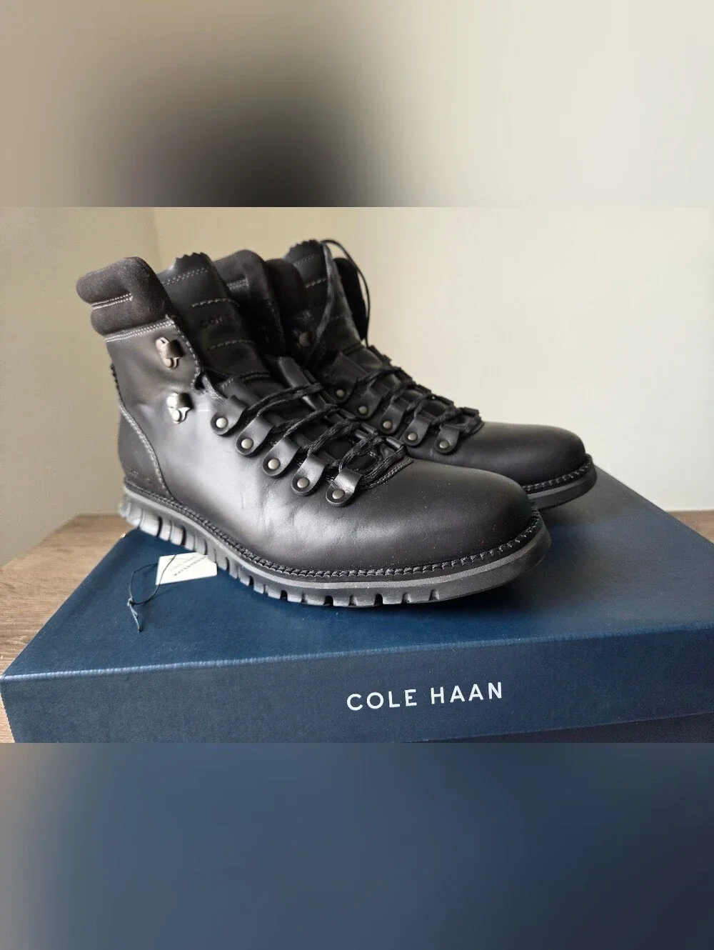 Cole Haan Black Leather Mountain-Style Boots